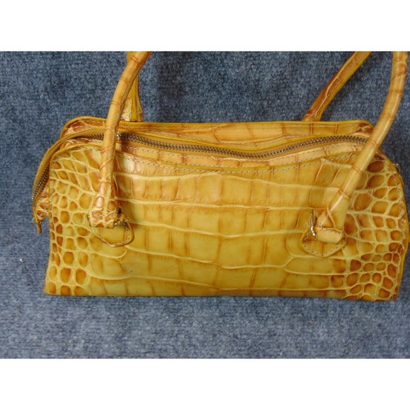 Dooney Bourke Purse Small East West Top Zip Yellow Crocodile Leather Bag FLAW - Picture 14 of 16